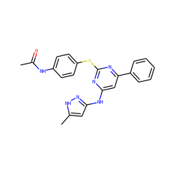 CC(=O)Nc1ccc(Sc2nc(Nc3cc(C)[nH]n3)cc(-c3ccccc3)n2)cc1 ZINC000038449029