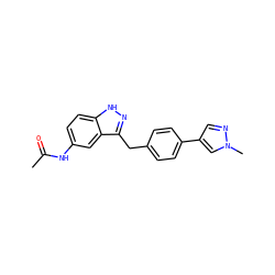 CC(=O)Nc1ccc2[nH]nc(Cc3ccc(-c4cnn(C)c4)cc3)c2c1 ZINC000653742711