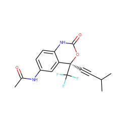 CC(=O)Nc1ccc2c(c1)[C@](C#CC(C)C)(C(F)(F)F)OC(=O)N2 ZINC000014943908