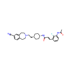 CC(=O)Nc1cccc(/C=C/C(=O)N[C@H]2CC[C@H](CCN3CCc4ccc(C#N)cc4CC3)CC2)c1F ZINC000253636348