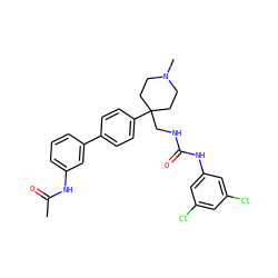 CC(=O)Nc1cccc(-c2ccc(C3(CNC(=O)Nc4cc(Cl)cc(Cl)c4)CCN(C)CC3)cc2)c1 ZINC000028115848