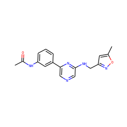 CC(=O)Nc1cccc(-c2cncc(NCc3cc(C)on3)n2)c1 ZINC000013679275