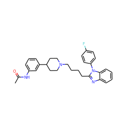 CC(=O)Nc1cccc(C2CCN(CCCCc3nc4ccccc4n3-c3ccc(F)cc3)CC2)c1 ZINC000058581019