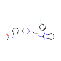 CC(=O)Nc1cccc(C2CCN(CCCNc3nc4ccccc4n3-c3ccc(F)cc3)CC2)c1 ZINC000058583510