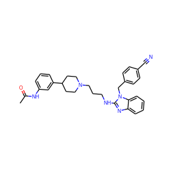 CC(=O)Nc1cccc(C2CCN(CCCNc3nc4ccccc4n3Cc3ccc(C#N)cc3)CC2)c1 ZINC000035975060