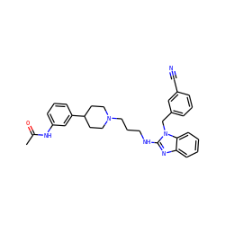CC(=O)Nc1cccc(C2CCN(CCCNc3nc4ccccc4n3Cc3cccc(C#N)c3)CC2)c1 ZINC000058576470