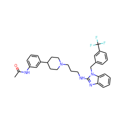 CC(=O)Nc1cccc(C2CCN(CCCNc3nc4ccccc4n3Cc3cccc(C(F)(F)F)c3)CC2)c1 ZINC000058592702