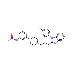 CC(=O)Nc1cccc(C2CCN(CCCc3nc4ccccc4n3-c3ccc(F)cc3)CC2)c1 ZINC000058591409
