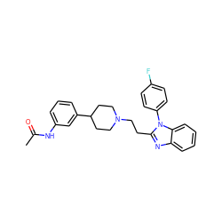 CC(=O)Nc1cccc(C2CCN(CCc3nc4ccccc4n3-c3ccc(F)cc3)CC2)c1 ZINC000058591782