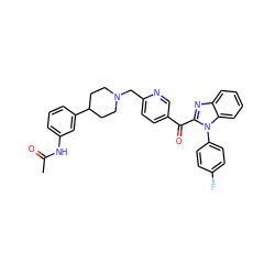 CC(=O)Nc1cccc(C2CCN(Cc3ccc(C(=O)c4nc5ccccc5n4-c4ccc(F)cc4)cn3)CC2)c1 ZINC000169321698