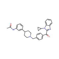 CC(=O)Nc1cccc(C2CCN(Cc3ccc(C(=O)c4nc5ccccc5n4C4CC4)cc3)CC2)c1 ZINC000169321675