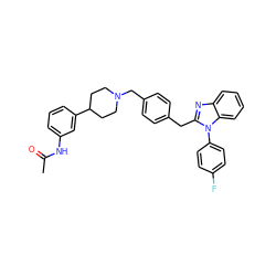 CC(=O)Nc1cccc(C2CCN(Cc3ccc(Cc4nc5ccccc5n4-c4ccc(F)cc4)cc3)CC2)c1 ZINC000169321600