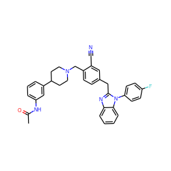 CC(=O)Nc1cccc(C2CCN(Cc3ccc(Cc4nc5ccccc5n4-c4ccc(F)cc4)cc3C#N)CC2)c1 ZINC000169321599