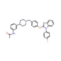 CC(=O)Nc1cccc(C2CCN(Cc3ccc(Oc4nc5ccccc5n4-c4ccc(F)cc4)cc3)CC2)c1 ZINC000169321602
