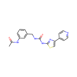 CC(=O)Nc1cccc(CNC(=O)Nc2nc(-c3ccncc3)cs2)c1 ZINC000143662512