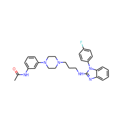 CC(=O)Nc1cccc(N2CCN(CCCNc3nc4ccccc4n3-c3ccc(F)cc3)CC2)c1 ZINC000058591166