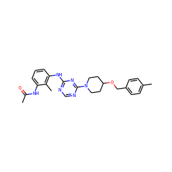 CC(=O)Nc1cccc(Nc2ncnc(N3CCC(OCc4ccc(C)cc4)CC3)n2)c1C ZINC000072108796