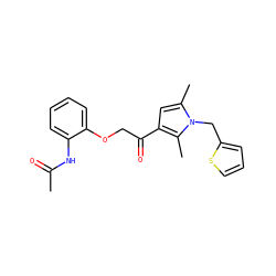 CC(=O)Nc1ccccc1OCC(=O)c1cc(C)n(Cc2cccs2)c1C ZINC000003405706
