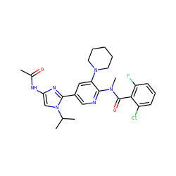 CC(=O)Nc1cn(C(C)C)c(-c2cnc(N(C)C(=O)c3c(F)cccc3Cl)c(N3CCCCC3)c2)n1 ZINC000473096884
