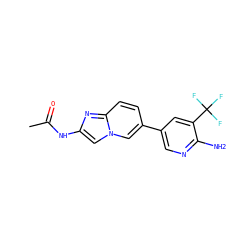 CC(=O)Nc1cn2cc(-c3cnc(N)c(C(F)(F)F)c3)ccc2n1 ZINC000095920958