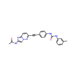 CC(=O)Nc1cn2nc(C#Cc3ccc(NC(=O)Nc4cccc(C)c4)cc3)ccc2n1 ZINC001772579107