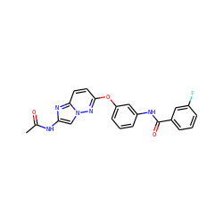 CC(=O)Nc1cn2nc(Oc3cccc(NC(=O)c4cccc(F)c4)c3)ccc2n1 ZINC000095604663
