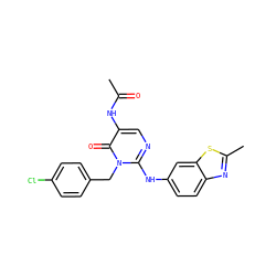 CC(=O)Nc1cnc(Nc2ccc3nc(C)sc3c2)n(Cc2ccc(Cl)cc2)c1=O ZINC000204095418