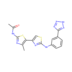 CC(=O)Nc1nc(C)c(-c2csc(Nc3cccc(-c4nn[nH]n4)c3)n2)s1 ZINC000136042927