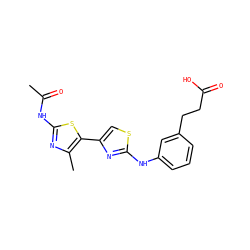 CC(=O)Nc1nc(C)c(-c2csc(Nc3cccc(CCC(=O)O)c3)n2)s1 ZINC000166614487