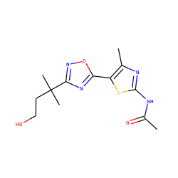CC(=O)Nc1nc(C)c(-c2nc(C(C)(C)CCO)no2)s1 ZINC000103255030