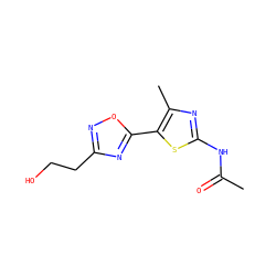 CC(=O)Nc1nc(C)c(-c2nc(CCO)no2)s1 ZINC000103255020