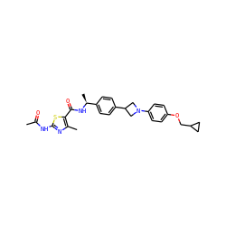 CC(=O)Nc1nc(C)c(C(=O)N[C@@H](C)c2ccc(C3CN(c4ccc(OCC5CC5)cc4)C3)cc2)s1 ZINC000150204518