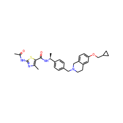 CC(=O)Nc1nc(C)c(C(=O)N[C@@H](C)c2ccc(CN3CCc4cc(OCC5CC5)ccc4C3)cc2)s1 ZINC001772642353