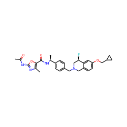 CC(=O)Nc1nc(C)c(C(=O)N[C@@H](C)c2ccc(CN3Cc4ccc(OCC5CC5)cc4[C@H](F)C3)cc2)o1 ZINC001772597075