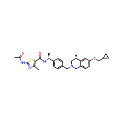 CC(=O)Nc1nc(C)c(C(=O)N[C@@H](C)c2ccc(CN3Cc4ccc(OCC5CC5)cc4[C@H](F)C3)cc2)s1 ZINC001772615067