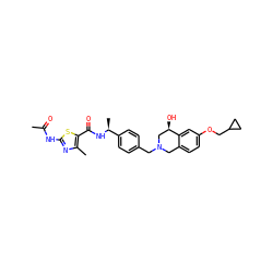 CC(=O)Nc1nc(C)c(C(=O)N[C@@H](C)c2ccc(CN3Cc4ccc(OCC5CC5)cc4[C@H](O)C3)cc2)s1 ZINC001772625865