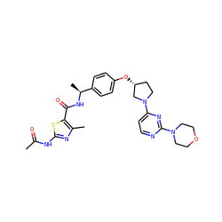 CC(=O)Nc1nc(C)c(C(=O)N[C@@H](C)c2ccc(O[C@@H]3CCN(c4ccnc(N5CCOCC5)n4)C3)cc2)s1 ZINC000261161142