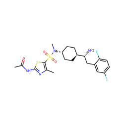 CC(=O)Nc1nc(C)c(S(=O)(=O)N(C)[C@H]2CC[C@H]([C@H](N)Cc3cc(F)ccc3F)CC2)s1 ZINC000261081110
