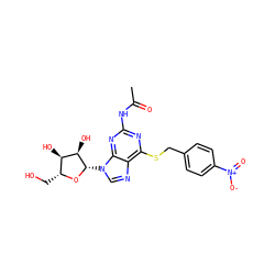CC(=O)Nc1nc(SCc2ccc([N+](=O)[O-])cc2)c2ncn([C@@H]3O[C@H](CO)[C@@H](O)[C@H]3O)c2n1 ZINC000028875808