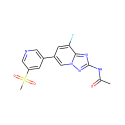 CC(=O)Nc1nc2c(F)cc(-c3cncc(S(C)(=O)=O)c3)cn2n1 ZINC000084708167
