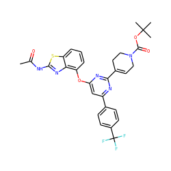 CC(=O)Nc1nc2c(Oc3cc(-c4ccc(C(F)(F)F)cc4)nc(C4=CCN(C(=O)OC(C)(C)C)CC4)n3)cccc2s1 ZINC000028961173