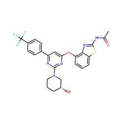 CC(=O)Nc1nc2c(Oc3cc(-c4ccc(C(F)(F)F)cc4)nc(N4CCC[C@@H](O)C4)n3)cccc2s1 ZINC000028961150