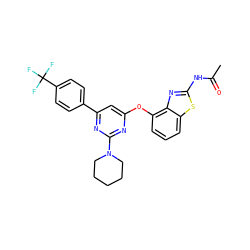 CC(=O)Nc1nc2c(Oc3cc(-c4ccc(C(F)(F)F)cc4)nc(N4CCCCC4)n3)cccc2s1 ZINC000028961125