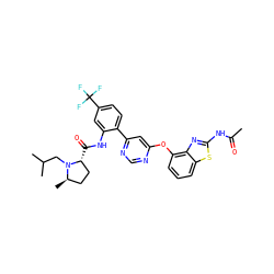 CC(=O)Nc1nc2c(Oc3cc(-c4ccc(C(F)(F)F)cc4NC(=O)[C@@H]4CC[C@@H](C)N4CC(C)C)ncn3)cccc2s1 ZINC000044352522