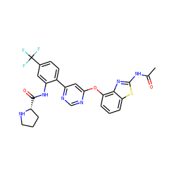 CC(=O)Nc1nc2c(Oc3cc(-c4ccc(C(F)(F)F)cc4NC(=O)[C@@H]4CCCN4)ncn3)cccc2s1 ZINC000049881947