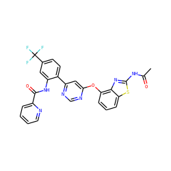CC(=O)Nc1nc2c(Oc3cc(-c4ccc(C(F)(F)F)cc4NC(=O)c4ccccn4)ncn3)cccc2s1 ZINC000042806612