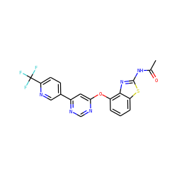 CC(=O)Nc1nc2c(Oc3cc(-c4ccc(C(F)(F)F)nc4)ncn3)cccc2s1 ZINC000040919299