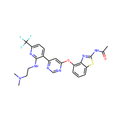 CC(=O)Nc1nc2c(Oc3cc(-c4ccc(C(F)(F)F)nc4NCCN(C)C)ncn3)cccc2s1 ZINC000040974630