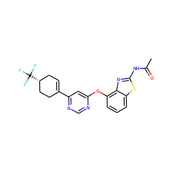 CC(=O)Nc1nc2c(Oc3cc(C4=CC[C@@H](C(F)(F)F)CC4)ncn3)cccc2s1 ZINC000014974144