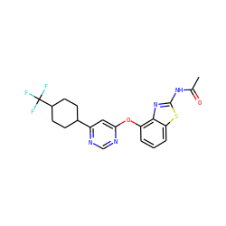 CC(=O)Nc1nc2c(Oc3cc(C4CCC(C(F)(F)F)CC4)ncn3)cccc2s1 ZINC000014974150